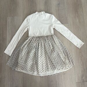Gap Kids Girls Tulle Dress Medium Cream Black Polka Dot Long Sleeve Cotton